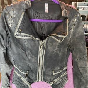 Chichimi cute faded black or denim ish grey studded fitted jacket.